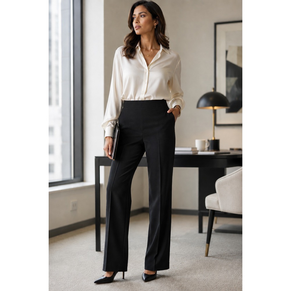Lafayette 148 Pants Womens 2 Navy Straight Leg Cotton Stretch Dress Trouser